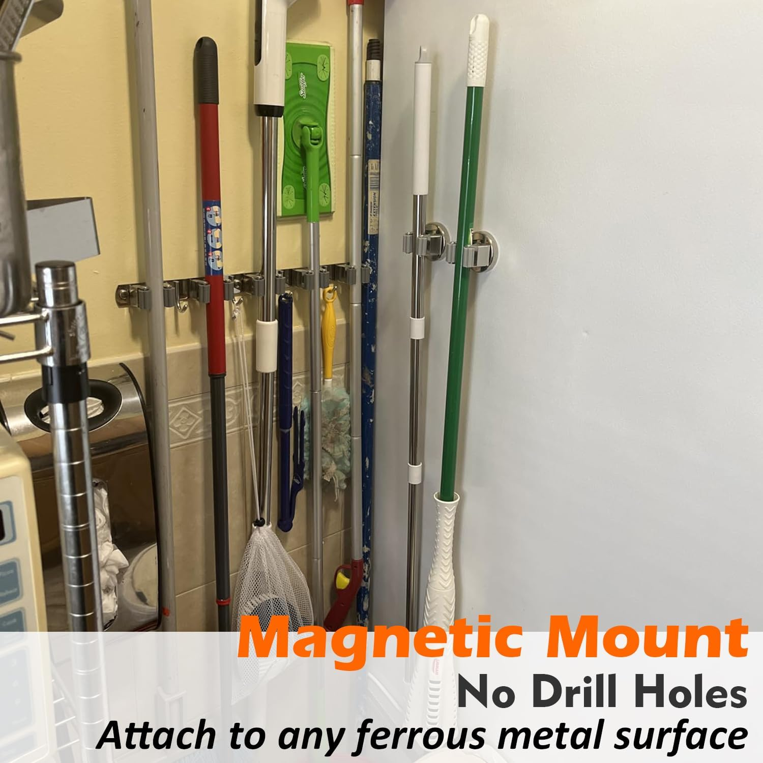 MUTUACTOR Magnetic Broom Holders,2Pcs Anti-Broken Heavy Duty Magnetic Clips Wall Mount,No Drilling 10Lbs Magnetic Hooks Broom Mop Brackets for Work Cargo Garage Laundry Work Van Accessories image number 4