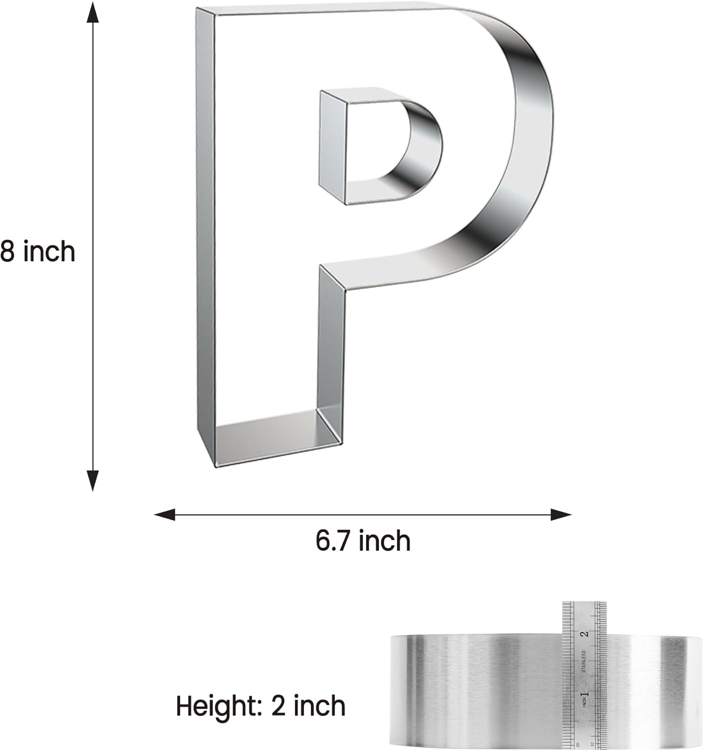 ZADE 8 Inch Alphabet P Cake Mousse Mold Stainless Steel Large Size Letter Alphabet Tiramisu Cheesecake Mold Bakeware 3D Cake Dessert Baking Pan for DIY Birthday Wedding Party