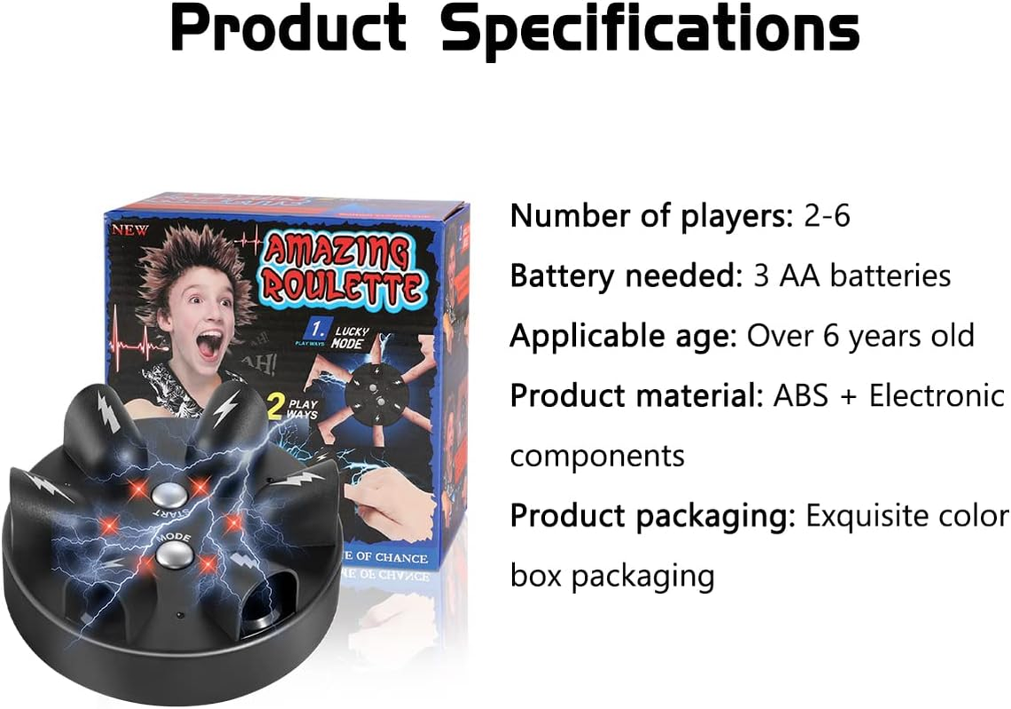 Lie Detector Game Roulette Reloaded Shock Game Party Drinking Game for 6+ Players, Includes Lie Detector + Manual, Black, Small, Unisex, Plastic, Battery Operated, Ages 6+ image number 3