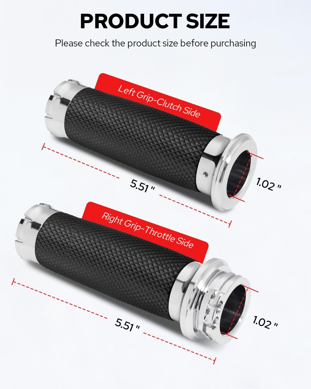 Benlari 1" Chrome CNC Handgrips Motorcycle 25 Mm Handlebar Grips Motorcycle Universal Compatible for Harley Honda Kawasaki Suzuki Yamaha Bobber - Electronic Throttle Black 1 image number 3