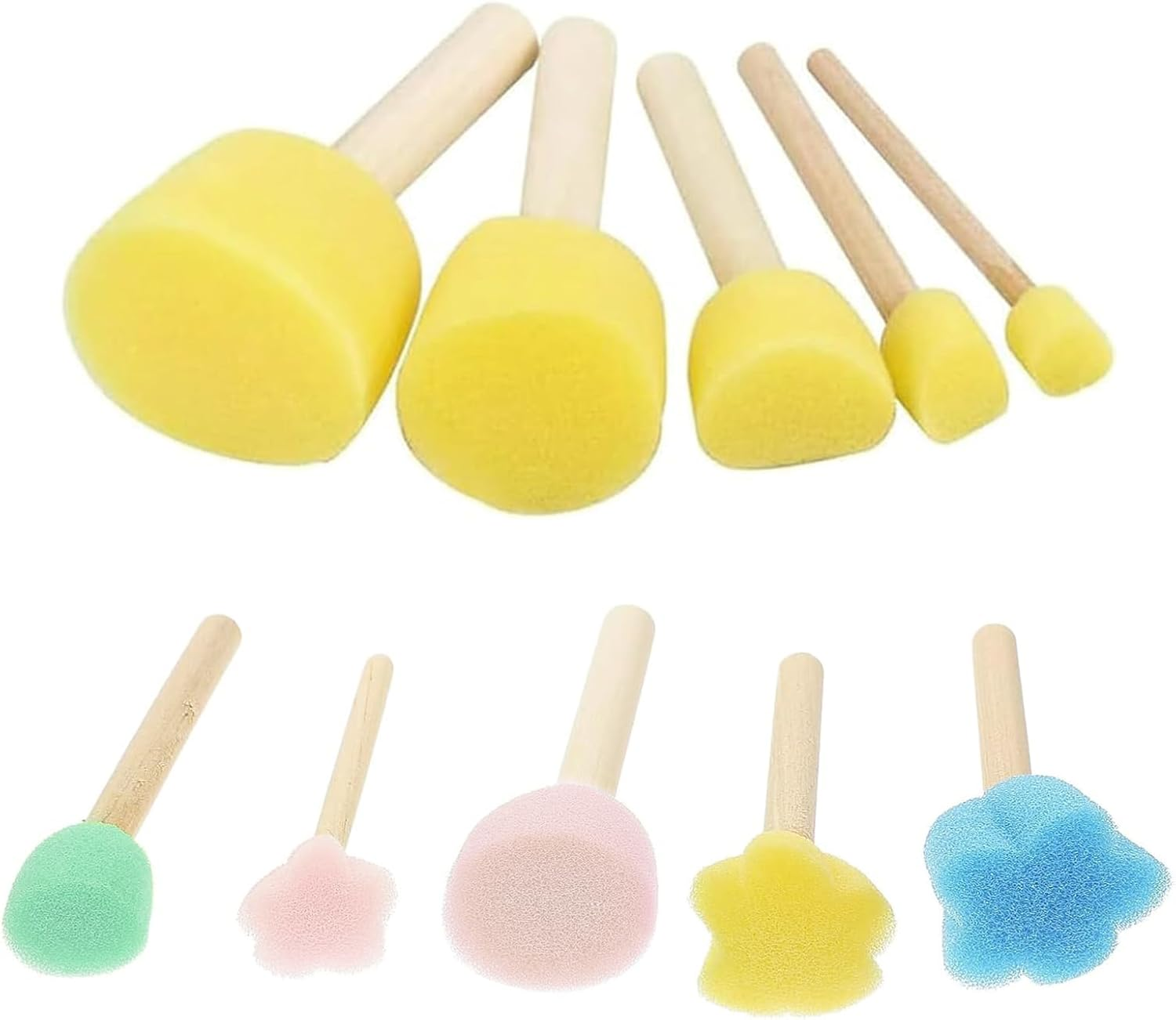 Zalizr 10 Piece Sponge Brush Set, Reusable Wooden Handle Foam Brushes, Creative Drawing Tools Kit for Painting, Graffiti, Crafts, Stenciling, Art image number 3