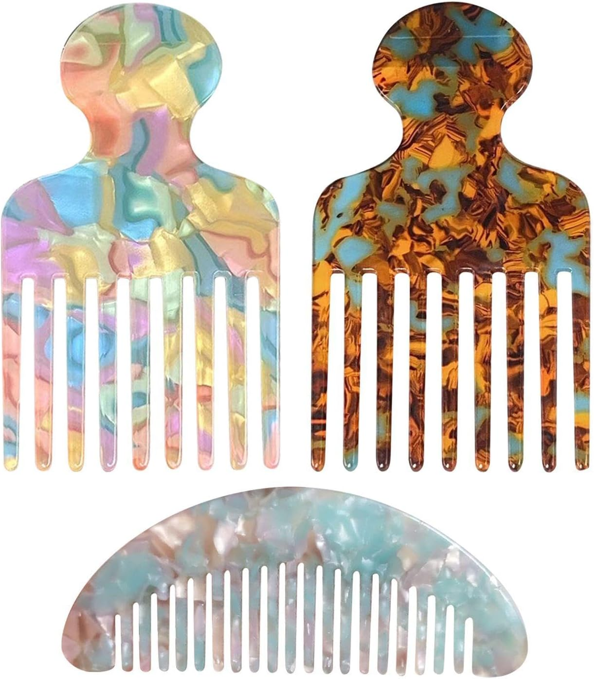 3 Fine Tooth Massage Hair Combs, Fashionable Marble Pattern Hair Combs, Hairstyle Finishing Tools, Hairdressing Supplies for Men and Women image number 3