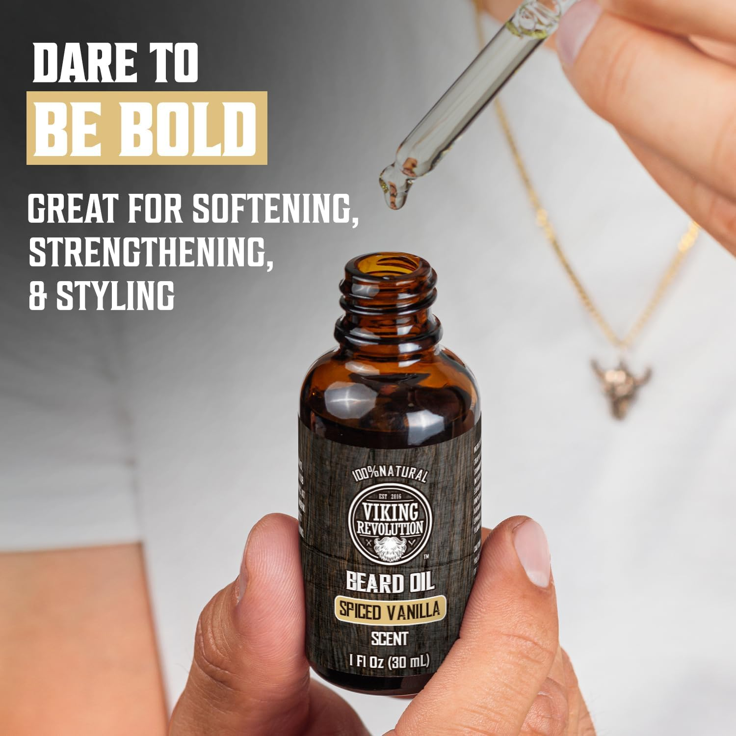 Viking Revolution - Beard Oil - Natural Beard Oil Men with Argan & Jojoba Oil - Softens, Smooths & Strengthens - Gifts for Men - Spiced Vanilla - 30Ml image number 3