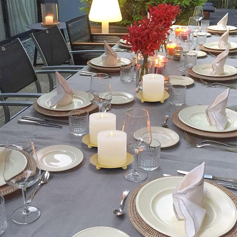 AIMALL 4Pcs Iron Plate Candle Holder Set, 4.33-Inch Aroma Base Tray, Decorative Stand in Black or Gold for Candlelight Display - Gold image number 4