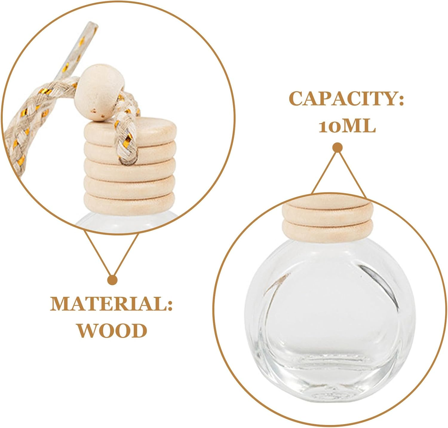 10Pcs Empty Glass Car Perfume Bottles Refillable Essential Oil Diffuser Hanging Rope Mini Air Freshener Pendant for Car Office Room 10Ml image number 3