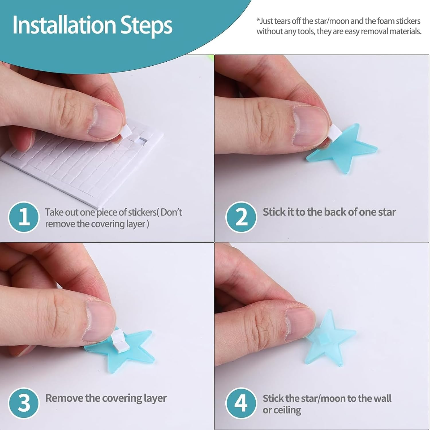 Glow in the Dark Stars and Moon Stickers for Ceiling - 200Pcs 3D Luminous Adhesive Stars Create Realistic Starry Sky - Room Decor for Kids Bedroom, Wall Stickers image number 2