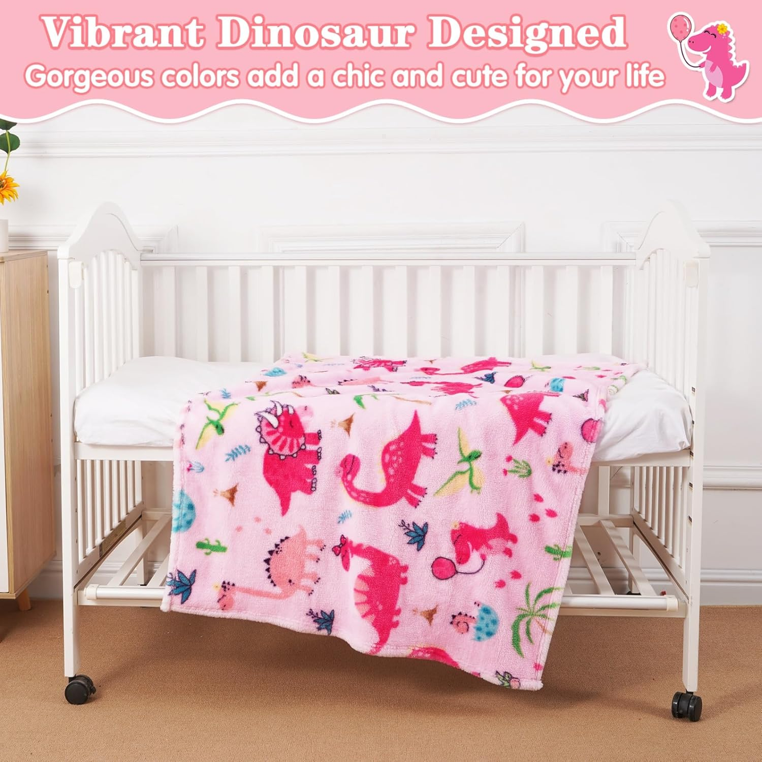 Lukeight Pink Dinosaur Toddler Blanket for Girls and Boys, Plush and Thick Girls Blanket Birthday Gifts for Toddler and Baby (Dinosaur, 30X40 Inches) image number 6