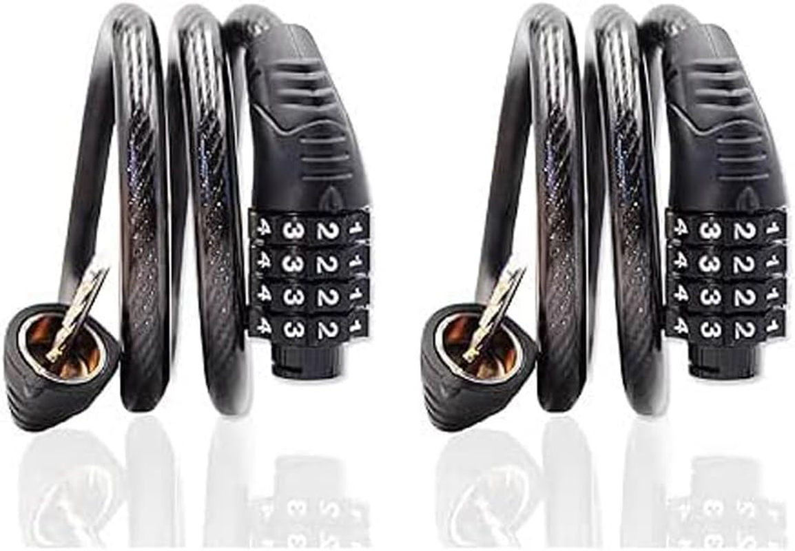2 Pack Bike Locks Cable, anti Theft Bicycle Lock Chain, 4 Digit 39 Inch Security Resettable Bike Combination Lock Self Coiling Combination Cable Combo Bike Locks for Kids Scooter image number 4