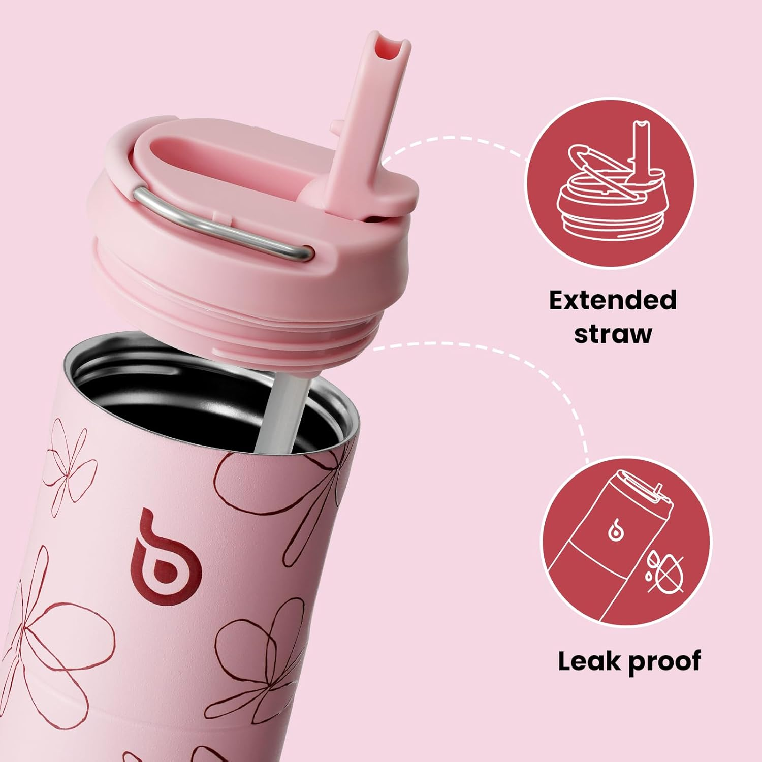 BOTTLE BOTTLE Insulated Water Bottle 24Oz with Straw Lid and Handle for Sports Travel Gym Stainless Steel Water Bottles Double-Wall Vacuum Metal Thermos Leak Proof Bpa-Free (Flower Frenzy) image number 4