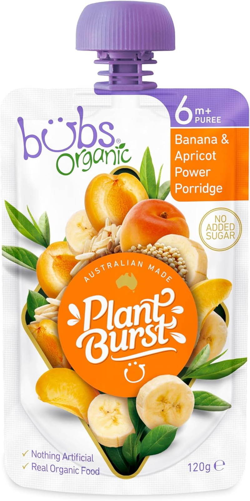 Bubs Organic Banana & Apricot Power Porridge Pouch, 6+ Months Baby Food, Fruit Puree Snack, No Added Sugar, 120G (Pack of 6 Pouches) image number 5