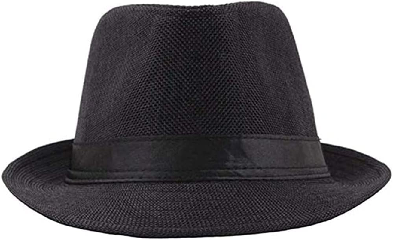 Mens Short Brim Straw Fedora Hat Summer Beach Sun Hat Jazz Hat Light Weight Panama Cap image number 4