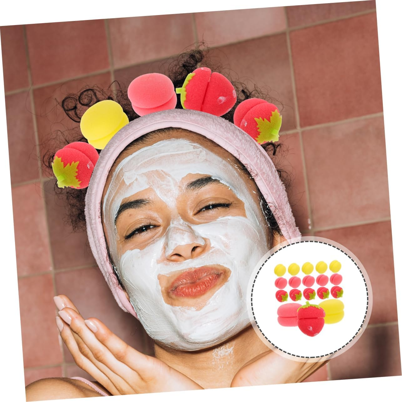 Mikinona 24Pcs Sponge Hair Curlers Balls Lightweight Hair Rollers for Natural Curling Soft Strawberry Rollers Suitable for Bangs Easy DIY Styling Tools for Women image number 2