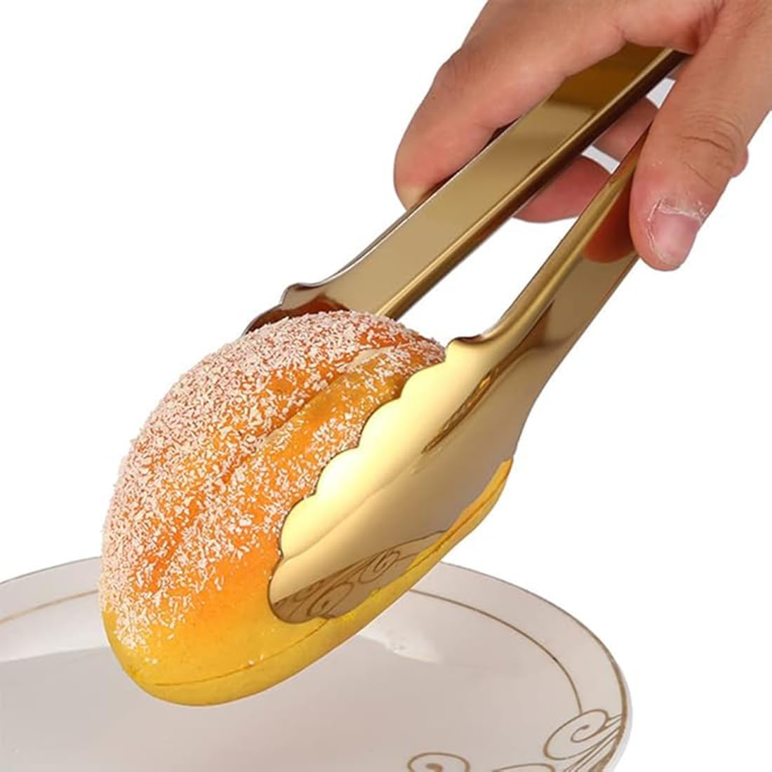 2 Pack Gold Serving Tongs, 9.5Inch Gold Serving Tongs Barbecue Food Tongs Buffet Tongs, Non-Slip & Easy Grip Gold Serving Utensils Salad Tongs for Kitchen Restaurant image number 2