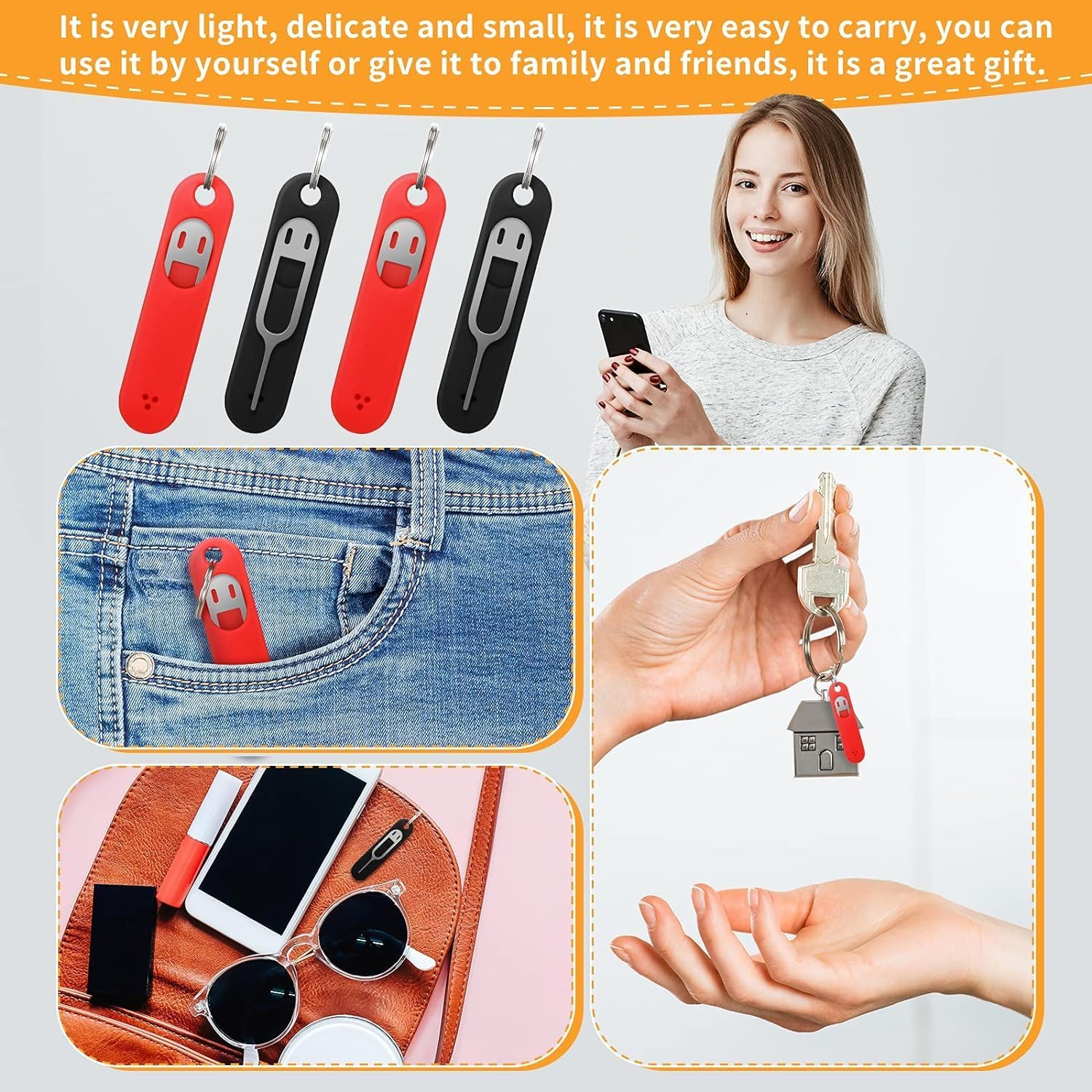 Sim Card Removal Tool Phone Chip Remover Sim Card Unlock Chip Card Pin Tool Sim Card Tray Eject Pin Removal Tools Needle Opener Ejector with Detachable Keychain Charm for Smart Phone, 3 Pieces image number 3