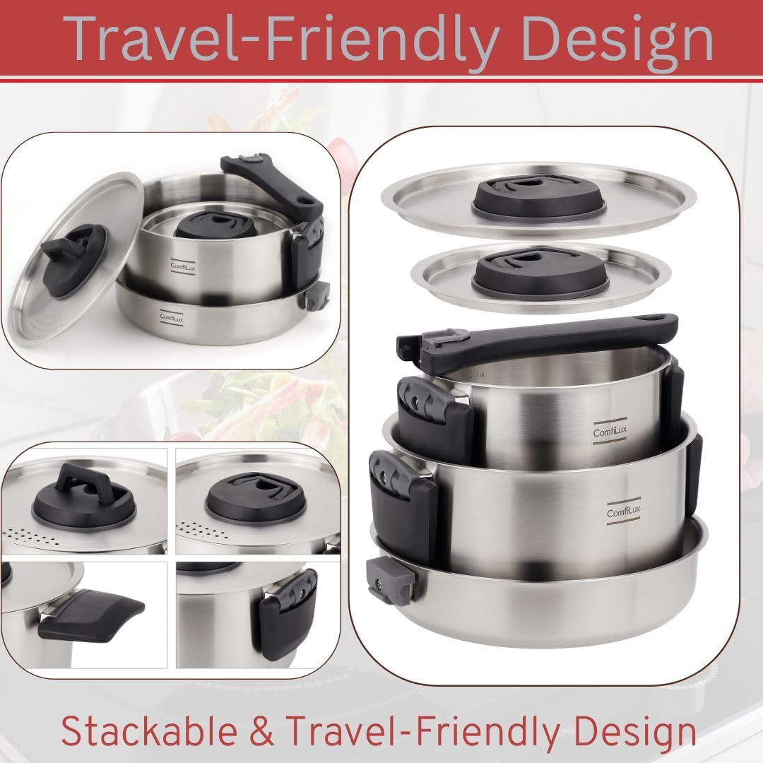 Stainless Steel Camping Cookware Set, 6 Pieces Camping Pots and Pans Set - for Backpacking, Camp, and Kitchen image number 5