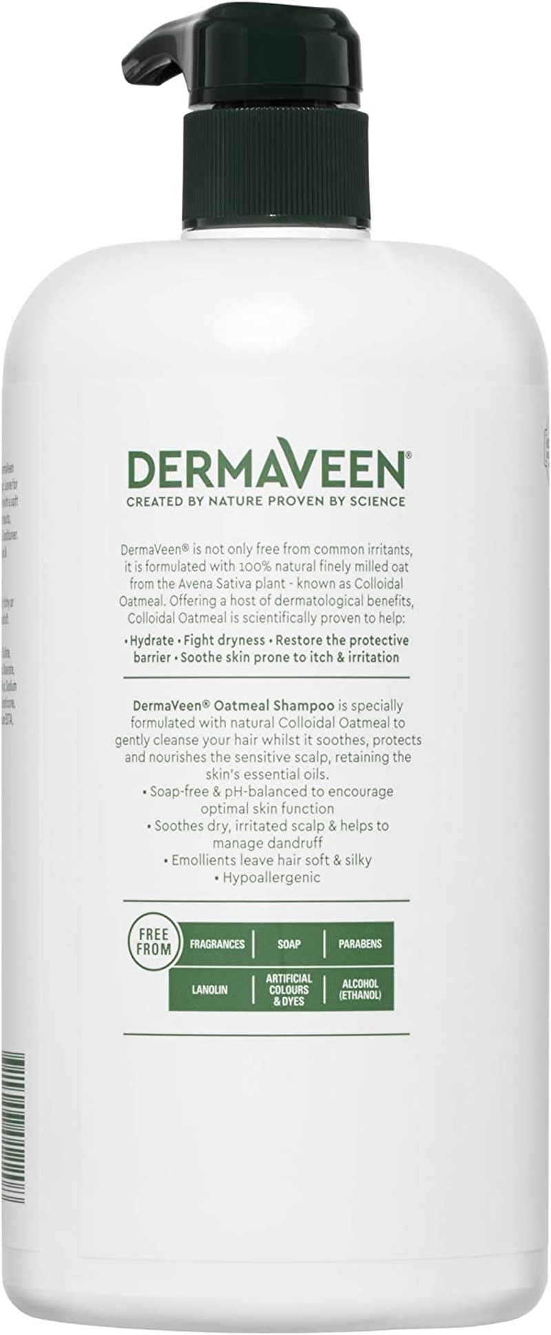 Dermaveen Hair + Scalp Soothing Oatmeal Shampoo for Dry, Flaky or Sensitive Scalps 1L |Dermatologically Tested, Ph Balanced, Paraben-Free and Fragrance-Free | Soothes Dry, Irritated Scalps & Helps to Manage Dandruff image number 1