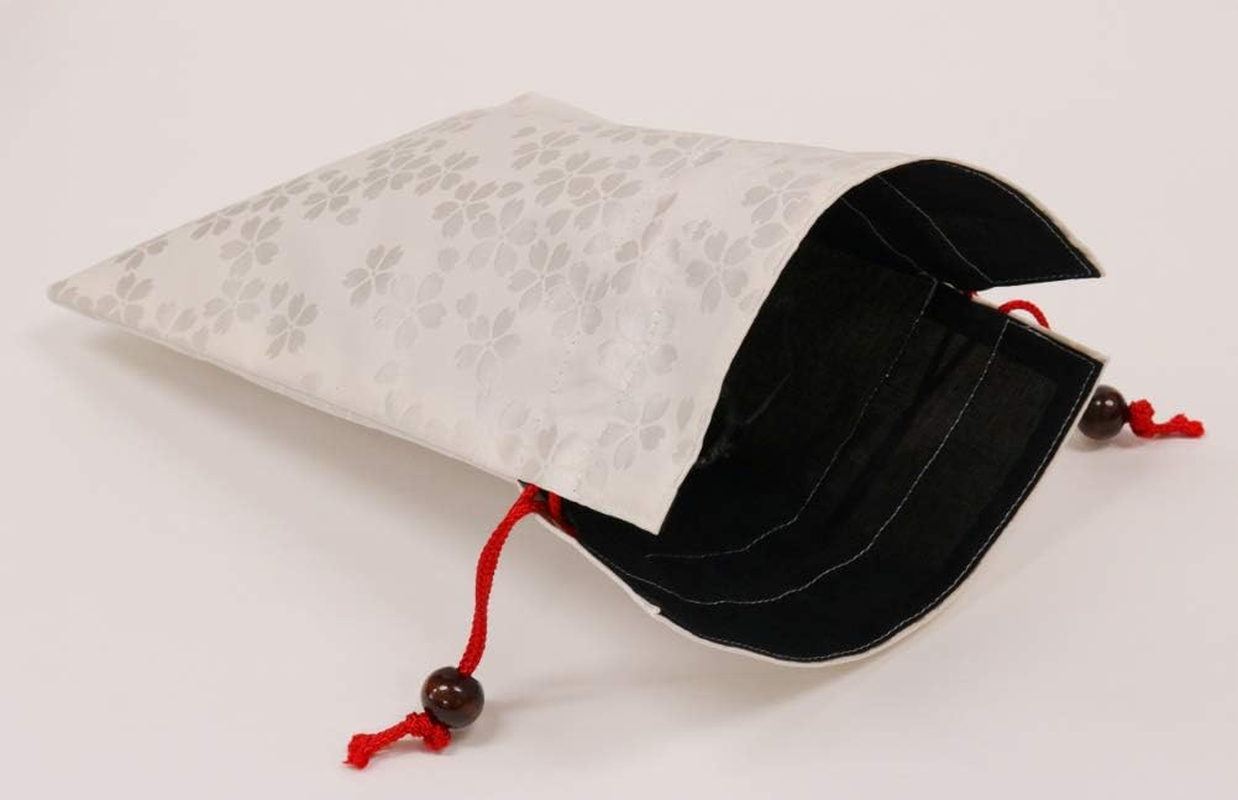 Matsumi Craft Goshuin Stamp Book Holder, Drawstring Bag, 7.5 X 10.6 Inches (19 X 27 Cm), Cherry Blossom, White