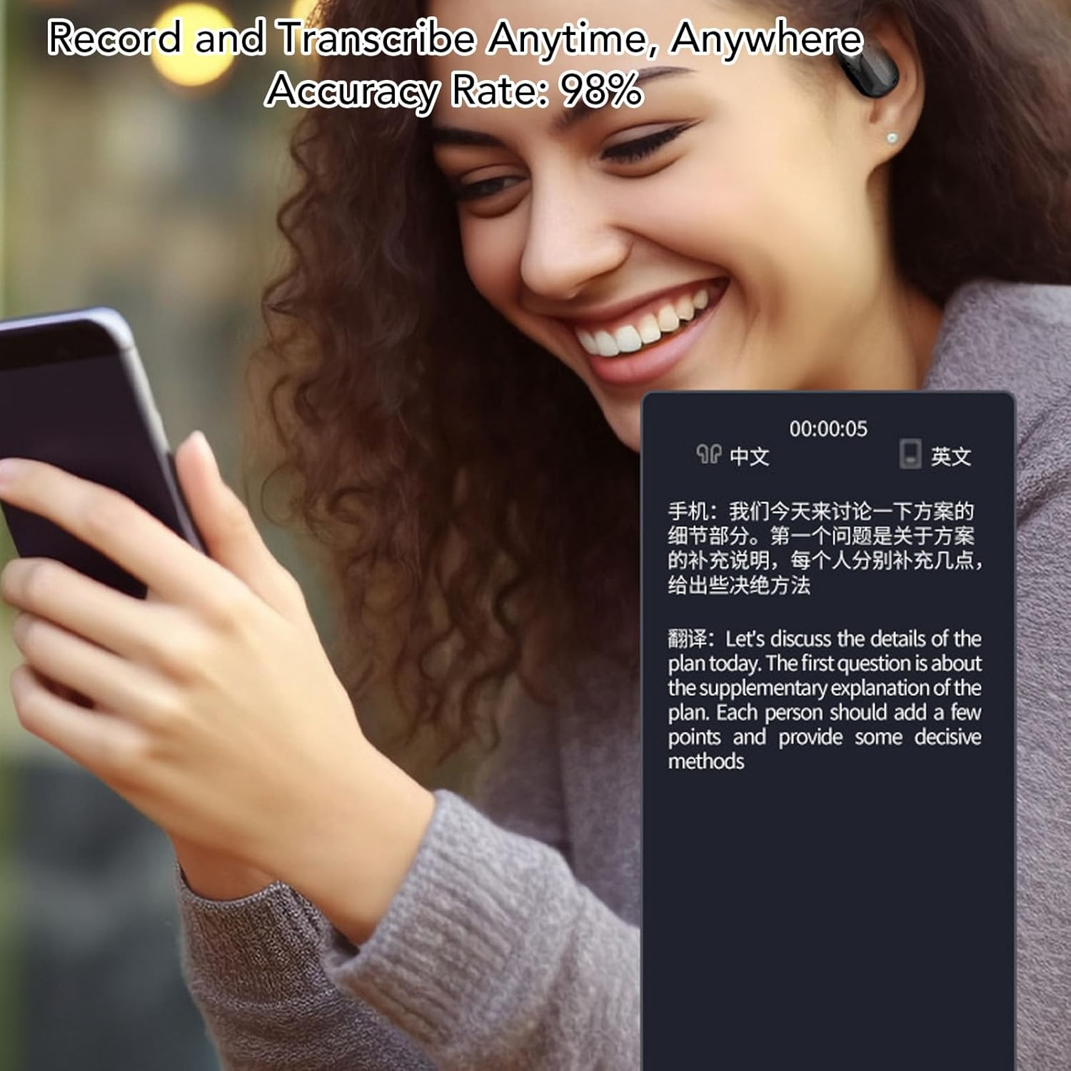 LICAEVEY AI Translation Earbuds Real-Time, Bluetooth 5.0 Over-Ear Hook Translator Headphones with HD Sound for Business Travel, Los & Android Compatible