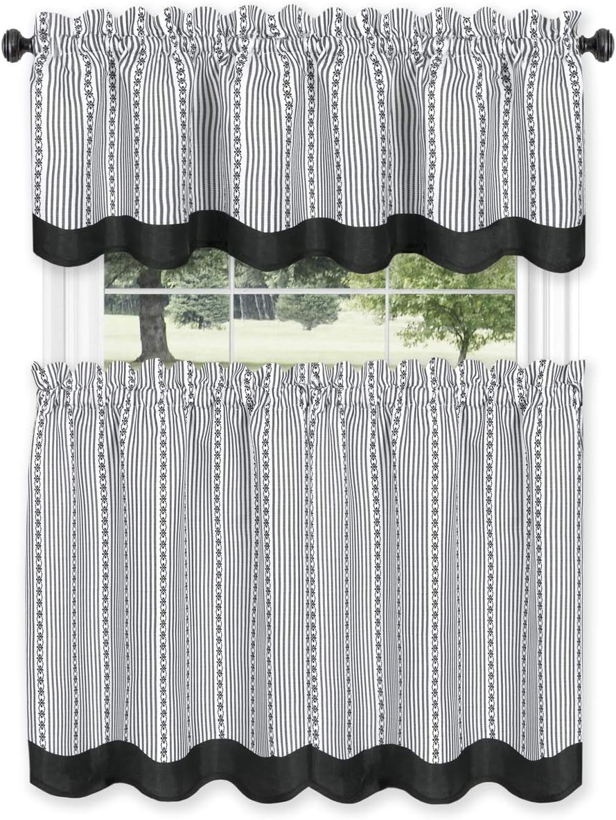 Achim Home Furnishings Westport Tier and Valance Set 58 X 36/58 X 14 - Black/White