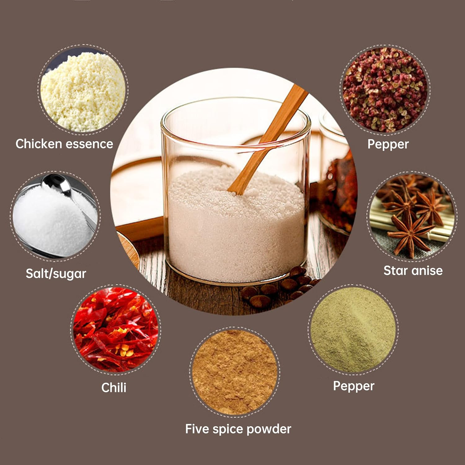 Incifuerza 3 Pack Rustic Condiment Jars with Rack, Glass Seasoning Box with Bamboo Lid, Seasoning Canister Set with Wooden Spoon and Bamboo Base image number 3