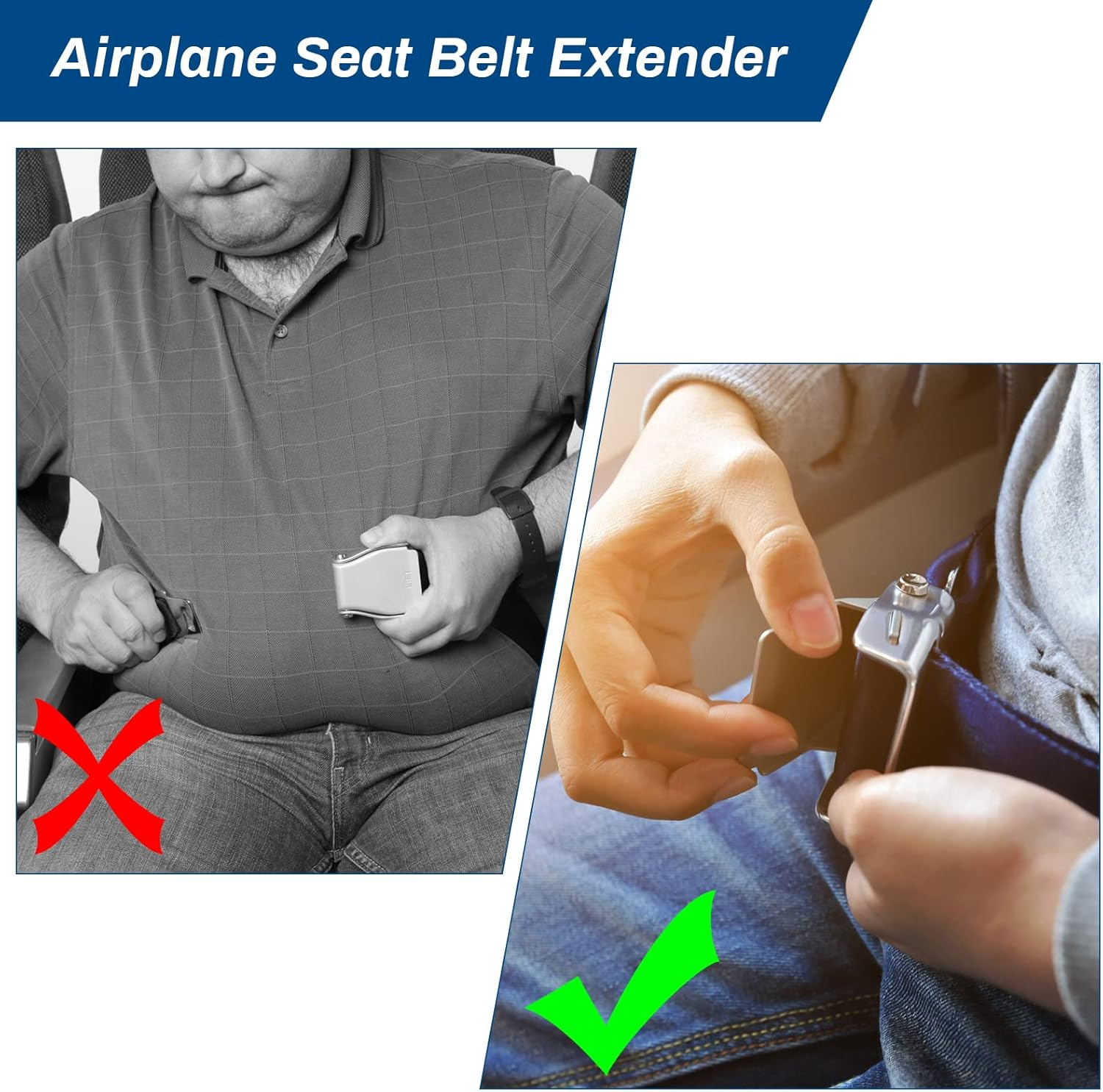 Coolrunner Airplane Seat Belt Extender, Adjustable 7-32" Airplane Seatbelt Extender - FITS MOST Airlines - Free Carrying Case (Blue) image number 6