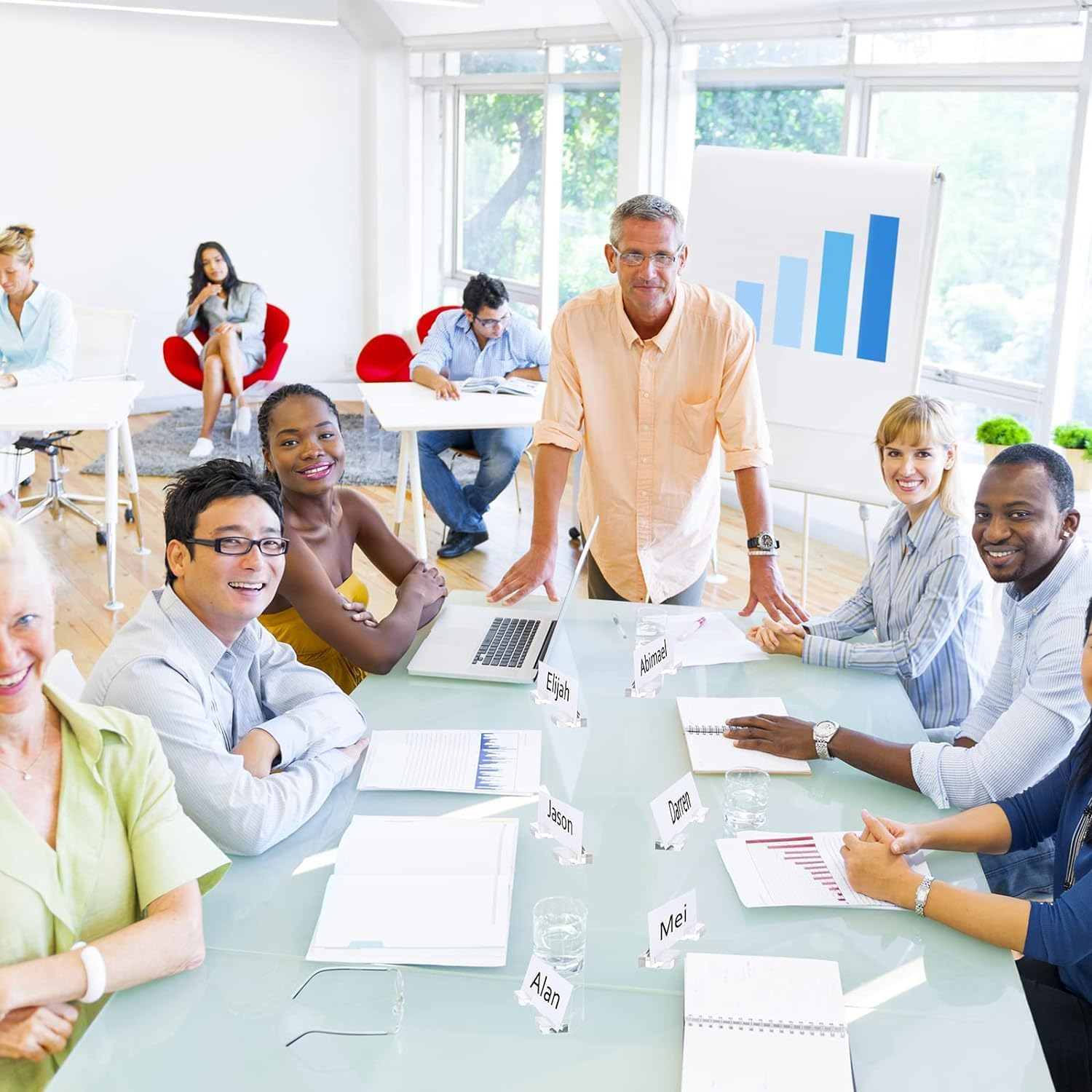 Mtxorvix 12 Pieces Acrylic Stands Clear Place Card Holders,Acrylic Sign Holder, Card Display Stand, Card Slot Stand for Wedding Table Numbers Display Stands Photos Wedding Party Events Office Business image number 5