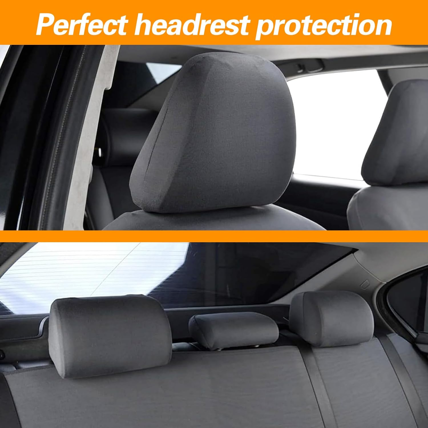 Yumfugu Pack-2 Car Seat Headrest Covers, Soft Dust-Proof Protector Covers, Seat Headrest Cover Replacement, Universal Headrest Anti-Dirty Covers, for Most Cars, Trucks, Suvs (Gray), YUMZYT1701GY-2PCS - Black Thick Model image number 2