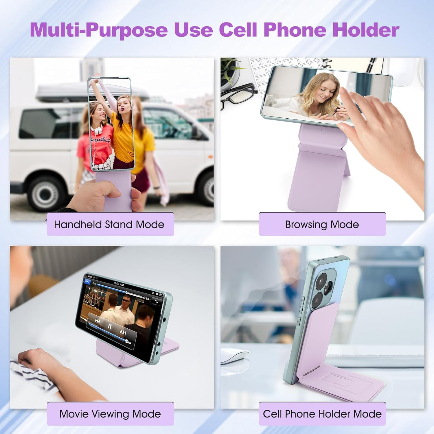 Phone Stand, Foldable Magnetic Phone Tripod, Angle Adjustment & Strong Magnets PU Leather Phone Stand, Compatible with All Smart Phone 16/15/14/13/12 (Purple) - Purple image number 4
