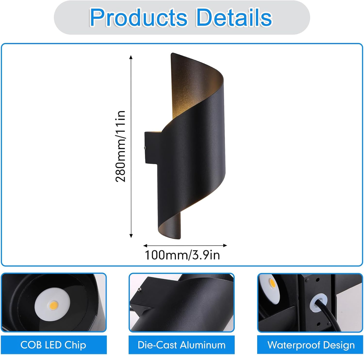 Outdoor Wall Lights,Black Modern Wall Sconce Led Porch Light Spiral up and down Lights Outdoor Warm White Aluminum Wall Light Fixture for Indoor House Porch Garage image number 4