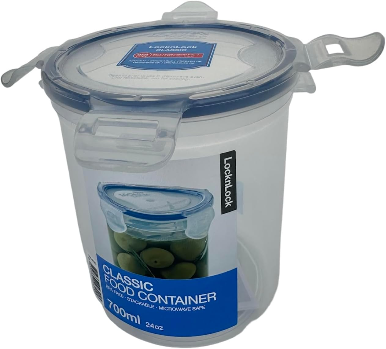 Locknlock round Tall Food Container, 700 Ml | Airtight | Leak-Proof | Patented Four-Hinge Locking System | Keeps Food Fresh | Ideal for Fridge & On-The-Go | Heat & Stain Resistant - Clear/Blue image number 4