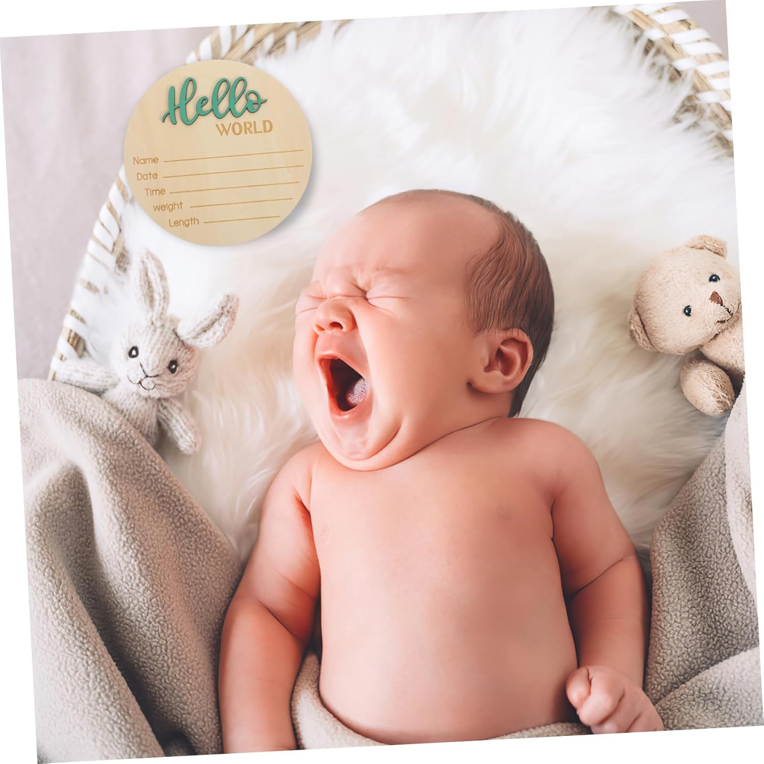 Wooden Birth Announcement round Sign Newborn Name Display Prop Photo Decoration for Nursery and Shower image number 2