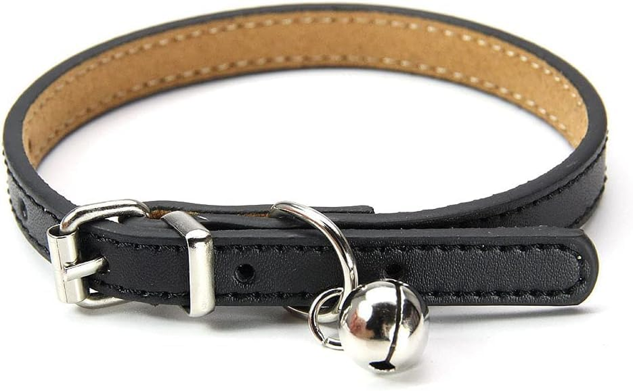 Weforu Dog Collar with Bell, PU Leather Adjustable Kitten Collar for Small Puppy Kitten (Red)