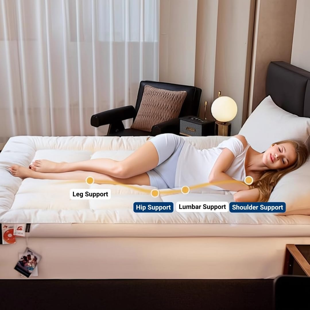 5Cm Soybean & Microfiber Mattress Topper 1400 GSM, Queen & King Size - Cool, Plush & Supportive | Combines Breathability with Cloud-Like Comfort | Hypoallergenic, Machine Washable image number 6
