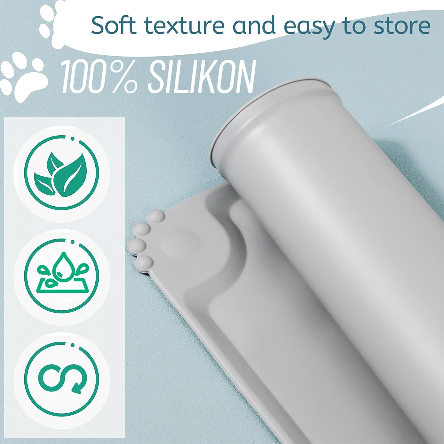 Bowl Mat for Dogs, Cats, 2 Pieces, Silicone, Waterproof, Dog and Cat Pet Feeding Mat, Non-Slip Pet Bowl Mat, Pet Feeding Mat for Dogs and Cats, 48 X 30 Cm