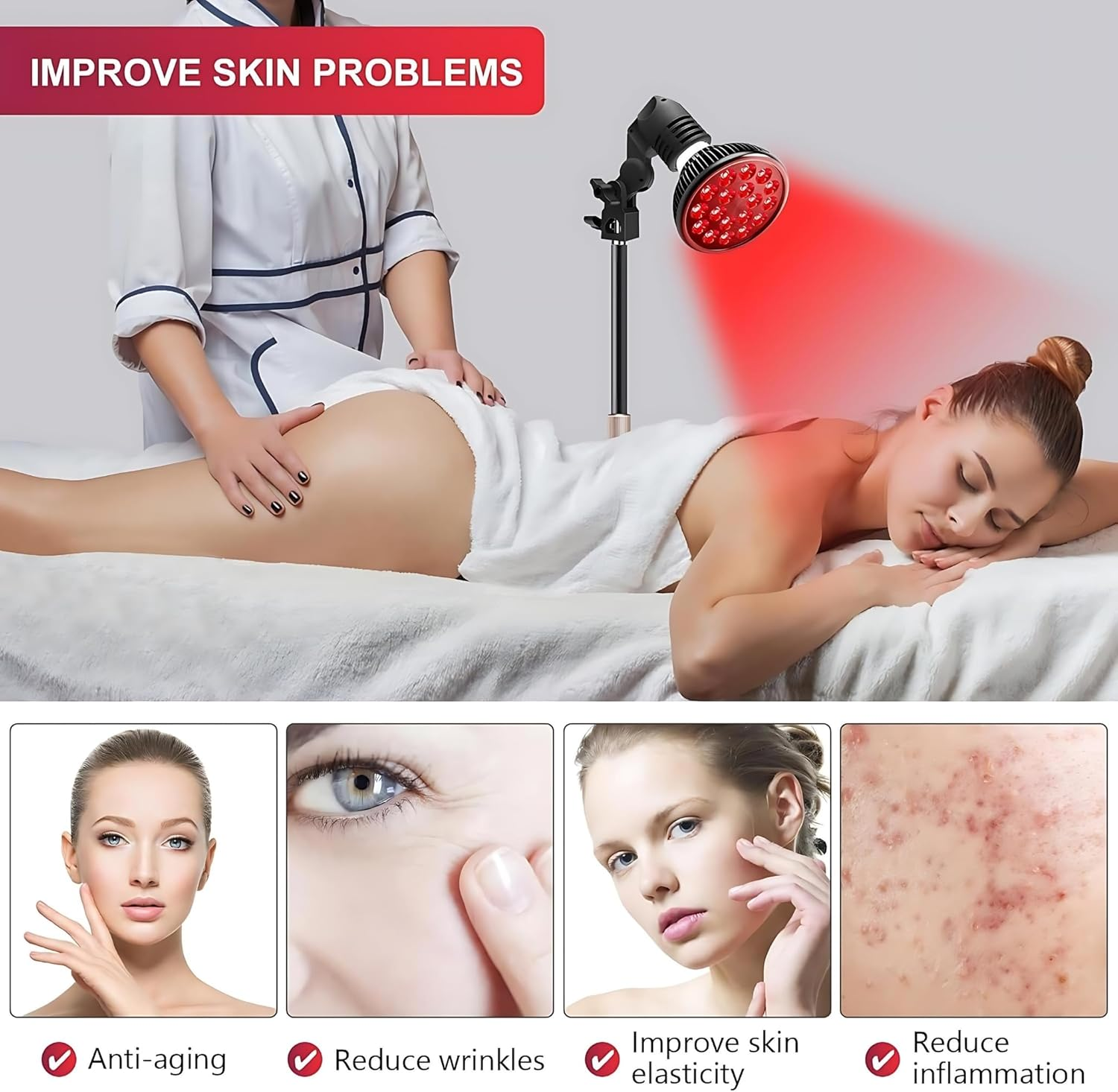 Gala Tech Red Light Therapy Device with Adjustable Stand - Detachable 54W High Power Red Lamp with 660Nm & 850Nm Near-Infrared Combo Wavelength Bulb with Adjustable Stand. Infrared Light Device for Men and Women image number 1