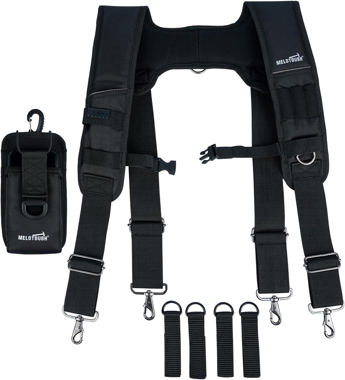 MELOTOUGH Tool Belt Braces Construction Bag Suspenders Padded Work Belt Suspenders for Carpenter/Electrician/Roofing/Farmer Work Suspension Rig(H Back, Black, Full Size image number 6