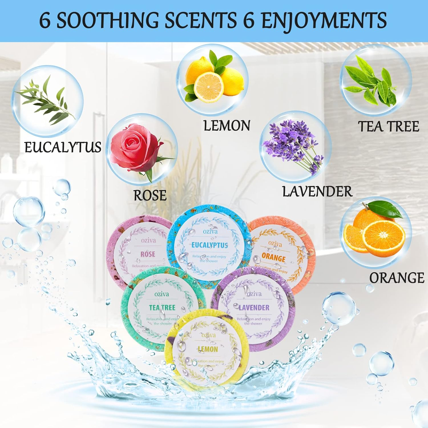 Oziva Aromatherapy Shower Steamers - Nighttime Shower Tablets, Shower Bombs - Stocking Stuffers for Women - Self Care and Relaxation Stress Relief image number 2