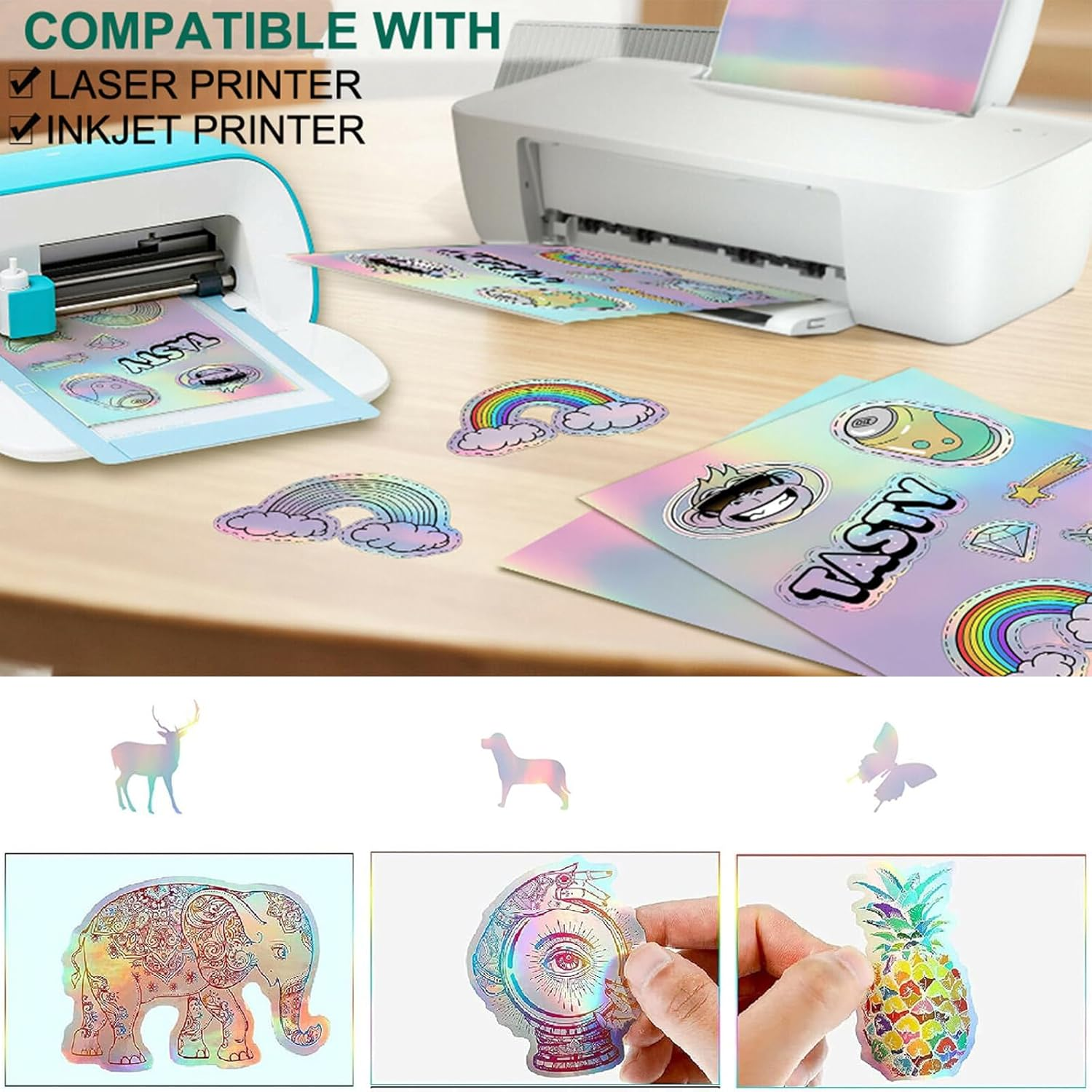 Printable Vinyl Sticker Paper for Inkjet & Printer Laser, A4-21X29.7 Cm - 8.27"X11.69", Waterproof, Arbitrary Cutting, Adhesive Backing, Stable Adhesion (20 Pcs) (Colored Laser) - Colored Diamond image number 4