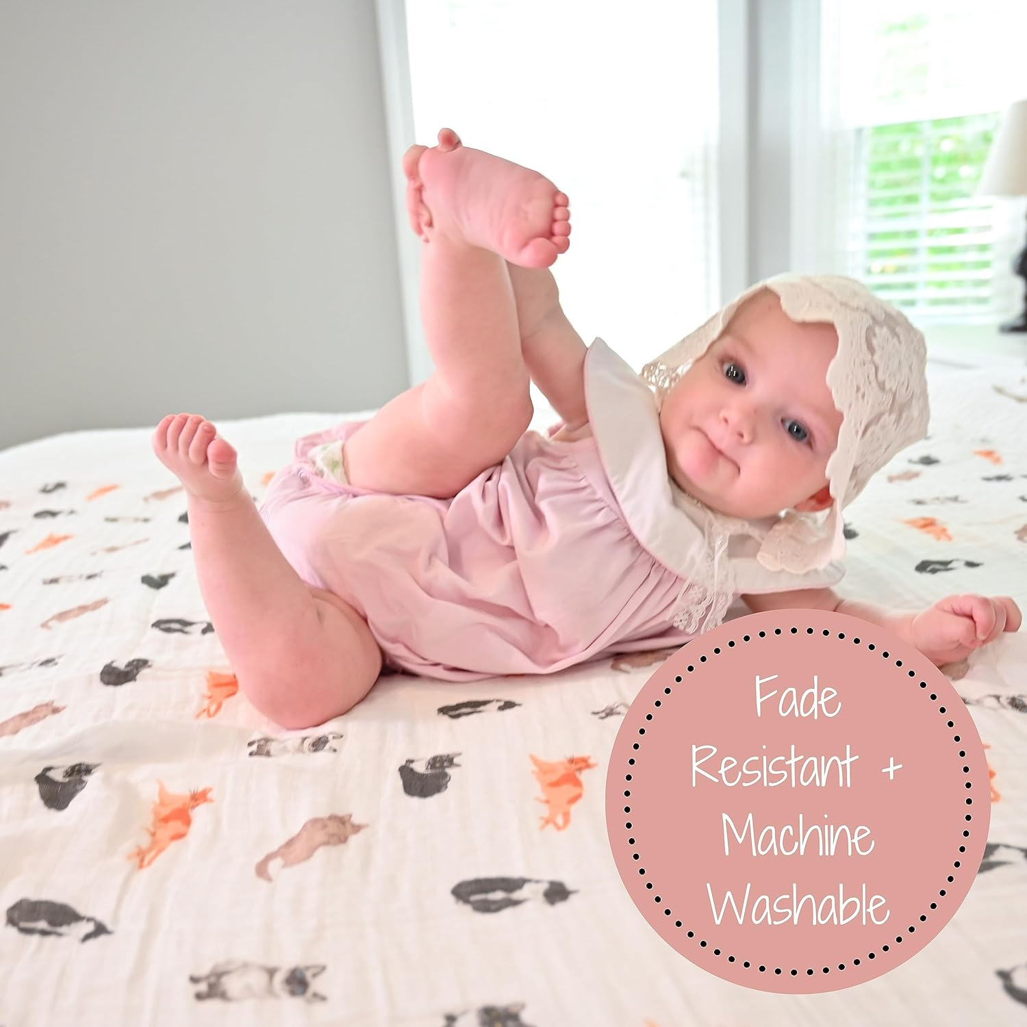 Lollybanks Swaddle Blanket for Boys and Girls, 100% Cotton Muslin Swaddle Blankets for Newborns, Large 120 X 120 Cm Soft and Breathable Receiving Blanket, Baby Essentials, Registry (Cat Print) image number 1