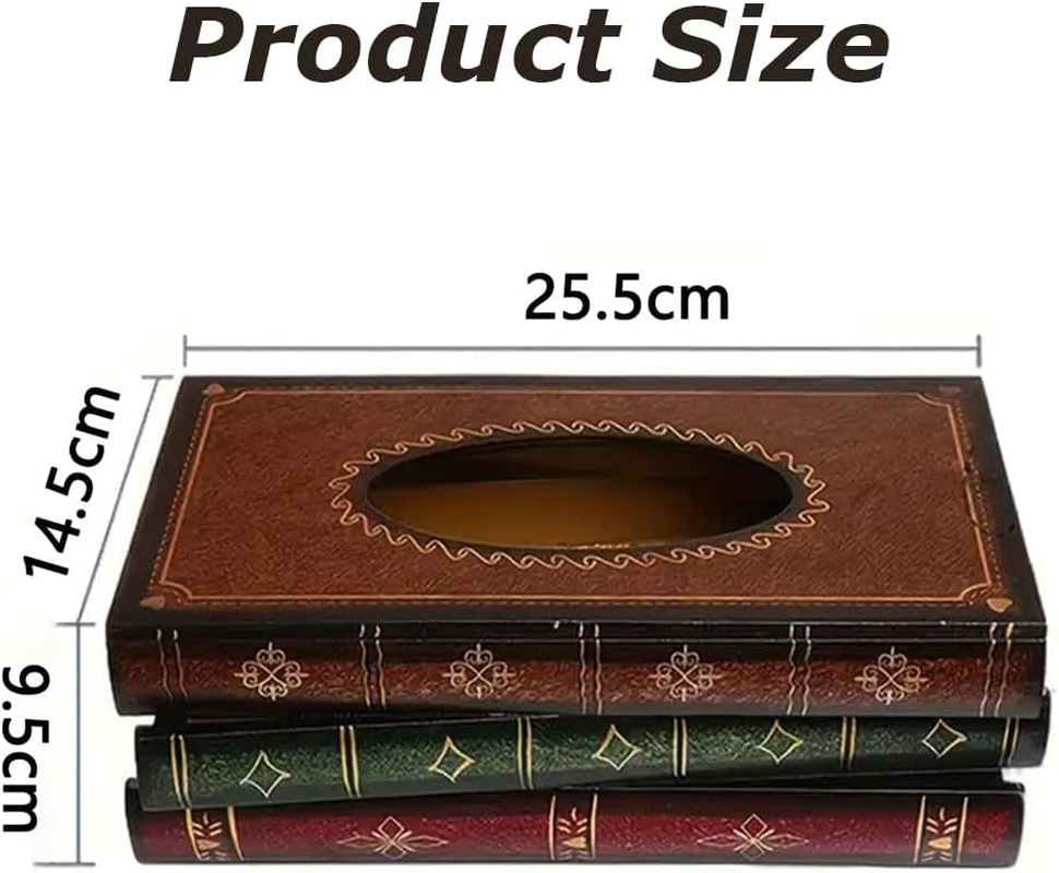 Square Tissue Box Holder with Durable Material, Antique Book Tissue Holder Dispenser, Retro Wooden Antique Book Tissue Box, Decor for Bathroom, Living Room, Office, Car, Kitchen image number 2