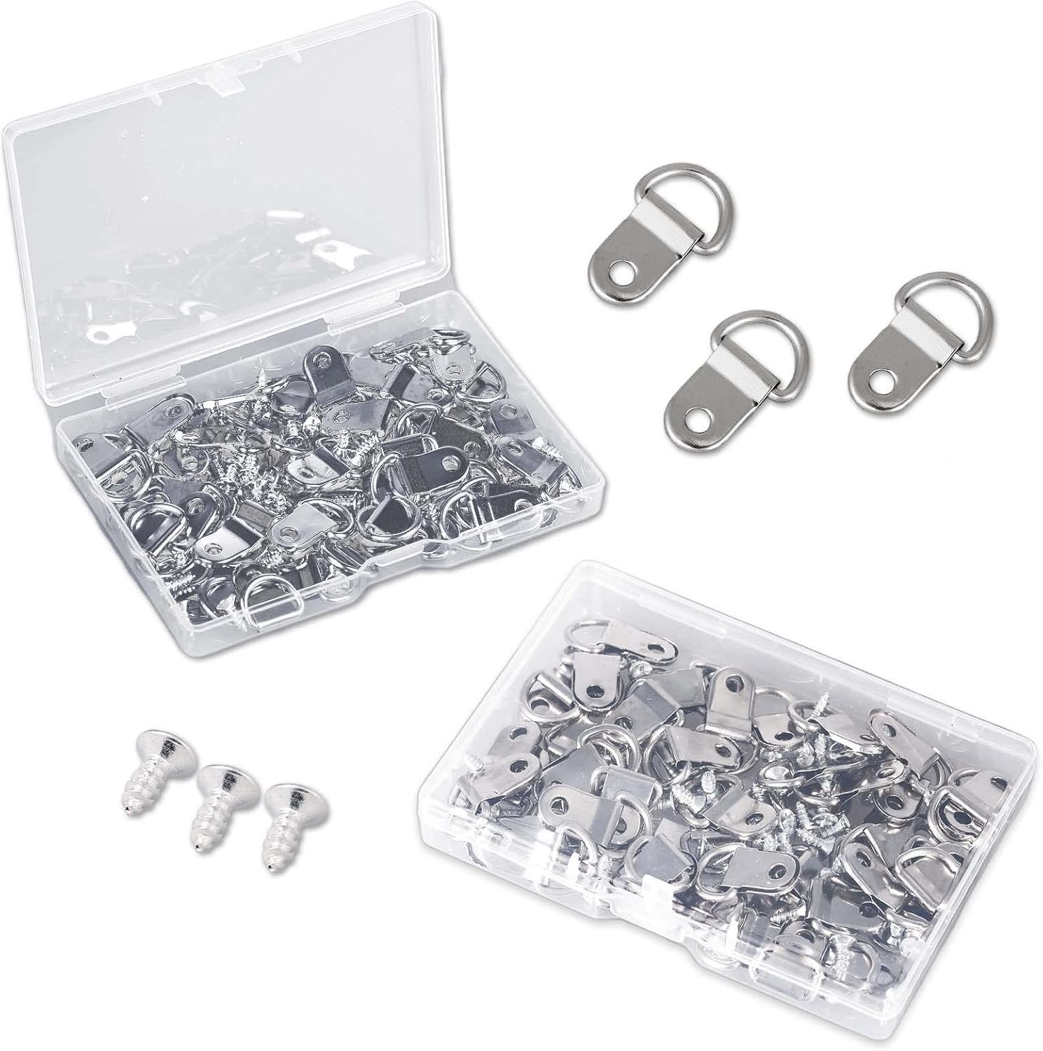 50Pcs D Ring Hangers, Heavy Duty D-Ring Picture Hangers Kit with 50Pcs Screws Nickel Plated Picture Frame Wire Kit for Wall Decor Mirror Art Gallery image number 4