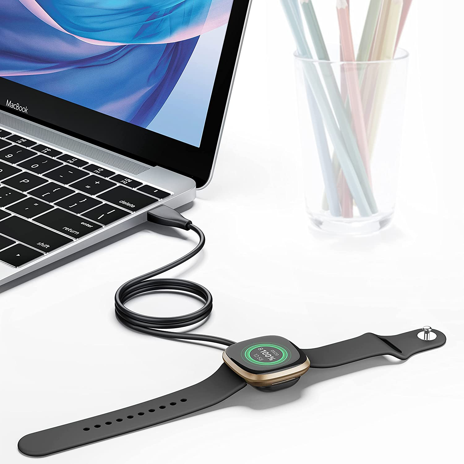 [2 Pack 1M+50CM] Magnetic Charger for Fitbit Versa 4 Chargers&Fitbit Versa 3 Chargers&Fitbit Sense 2 Chargers&Fitbit Sense Chargers, Replacement USB Charging Cable Dock for Fitbit Versa 4/3/Sense/2 image number 2