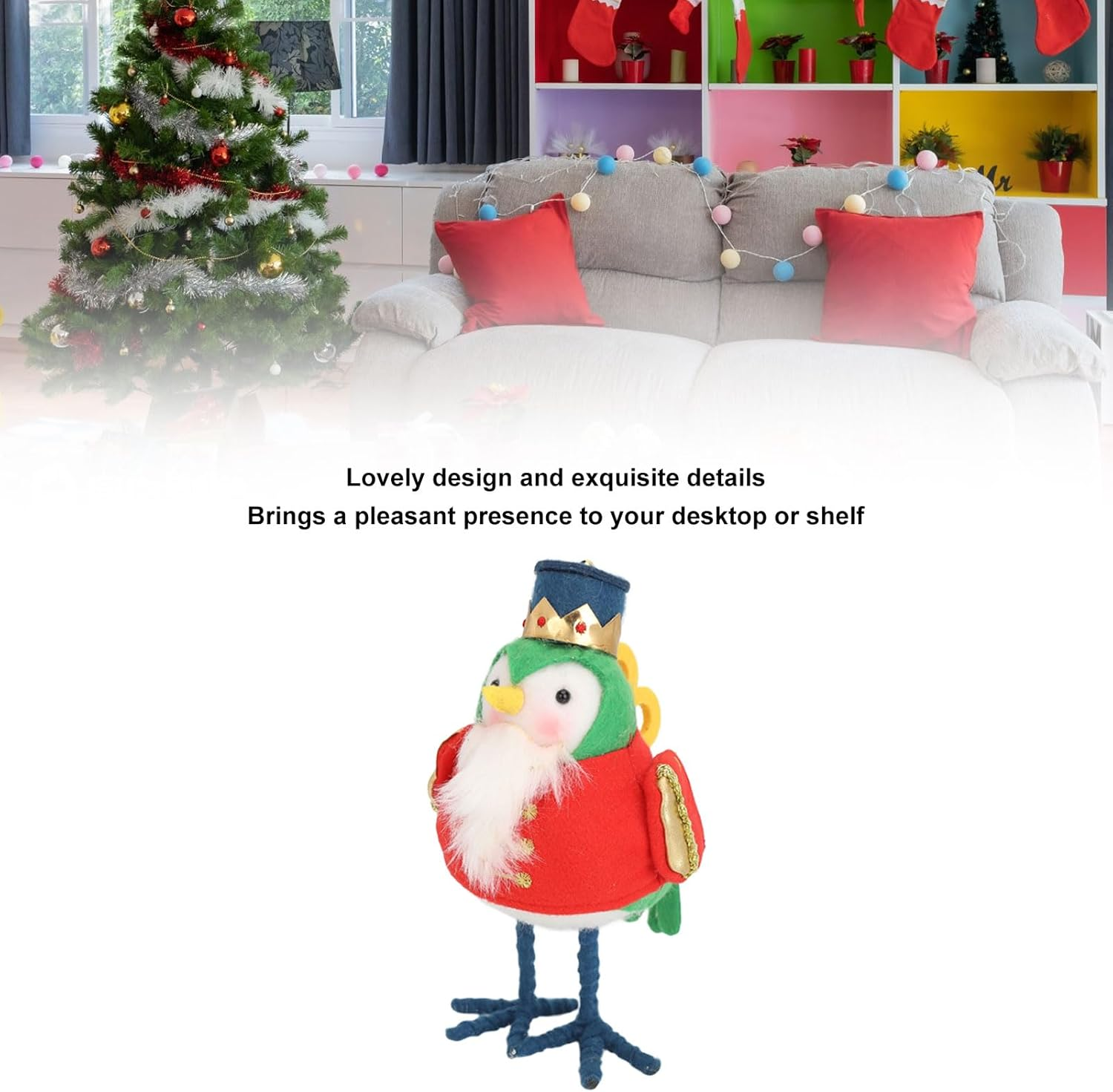 Christmas Table Decorations Birds, Vivid Cute Soft Plush Fabric Standing Bird Christmas Ornaments, Multifunctional Xmas Birds Ornaments for Thanksgiving, Christmas, for Fireplace image number 6