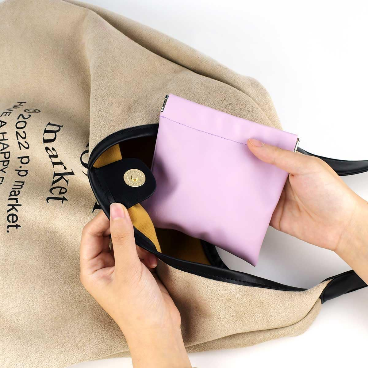 4 Pcs Cosmetic Bag Snap Closure Leather Organizer Pouch Small Makeup Bag for Purse Self-Closing Pocket Cosmetics Bags for Women Portable Waterproof Mini Travel Storage Pouch for Jewelry Squeeze Top image number 3