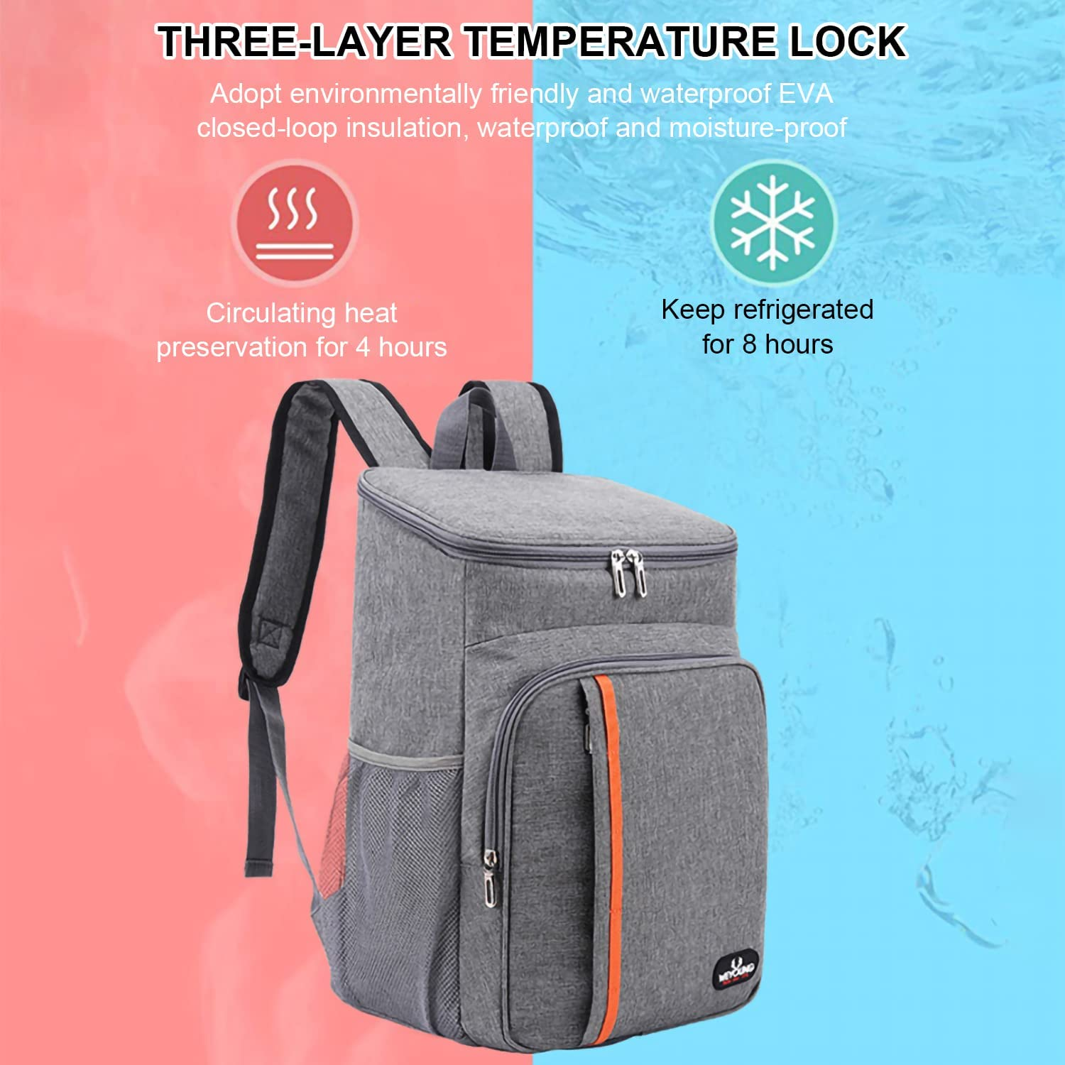 GIOD Picnic Backpack, Comfortable Insulated Cooler Backpack, Keep Cool, Waterproof and Leakproof Large Capacity Cooler Bag, Outdoor Travel Backpack (Grey) image number 1
