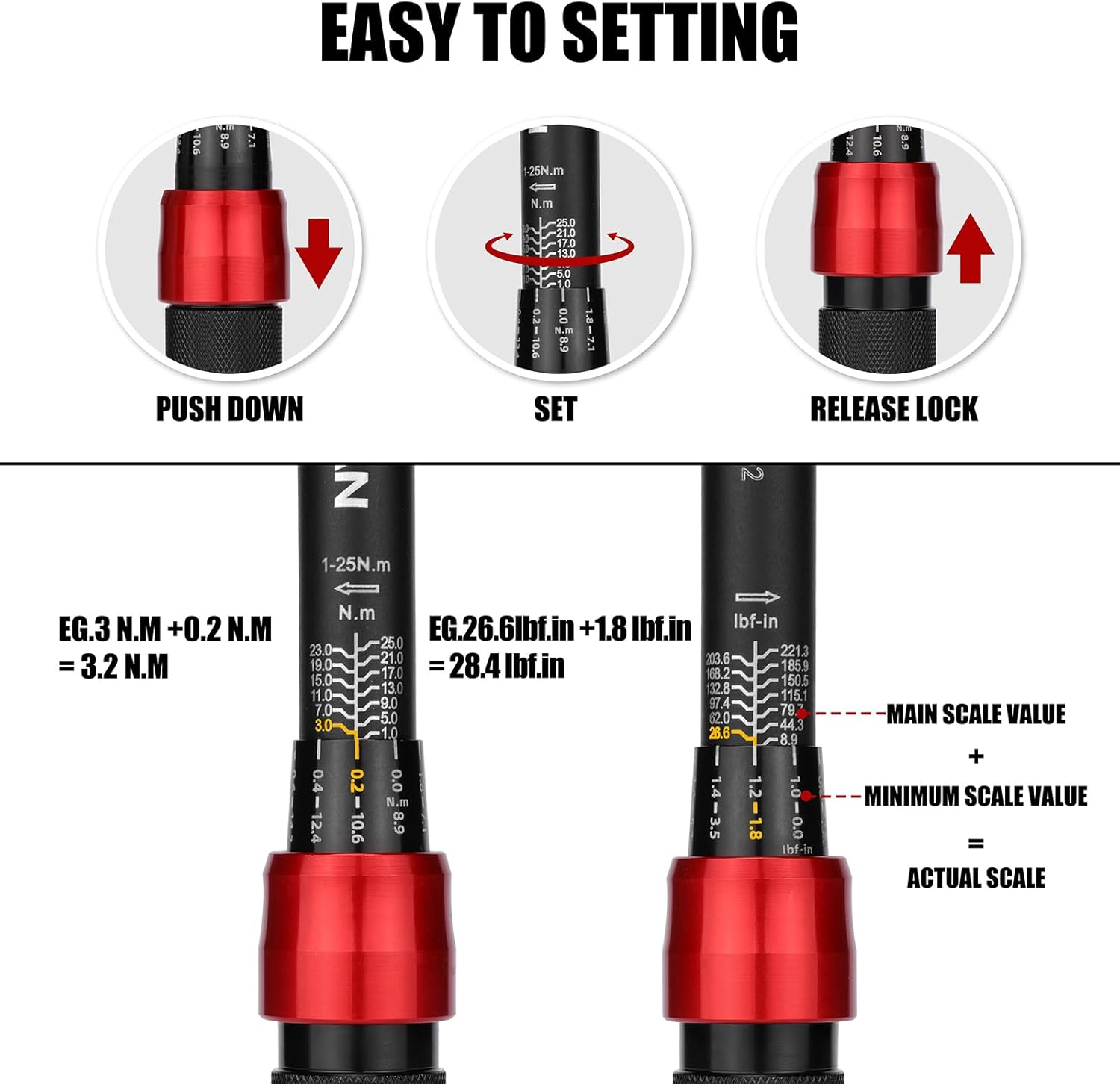 CASOMAN Torque Wrench 1/4-Inch Drive, 1-25Nm Bike Torque Wrench, &plusmn; 3% Error Accuracy, Dual Direction with 72 Teeth image number 3