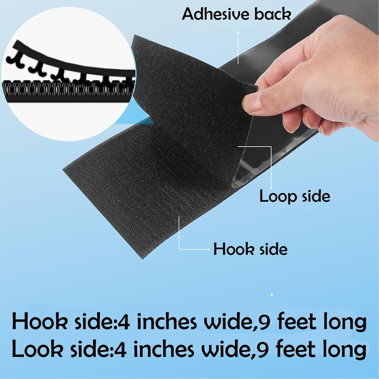 4" X 9' Heavy Duty Hook and Loop Tape - Self Adhesive Rug Grip, Non-Slip Couch Cushion Pads, Anti-Slip Furniture Tape, Strong Hold for Carpets, Rugs & Home