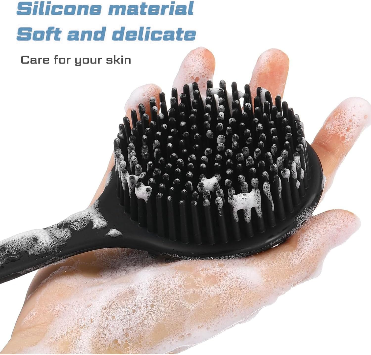 Shengsenfu 3 in 1 Silicone Body Brush Set, Long Handle Cleansing Skin Brush and Bath Body Scrubber with Double-Ended Hook, Double Sided Shower Brush, Upgraded Built-In Nylon Long Handle Body Brush image number 1