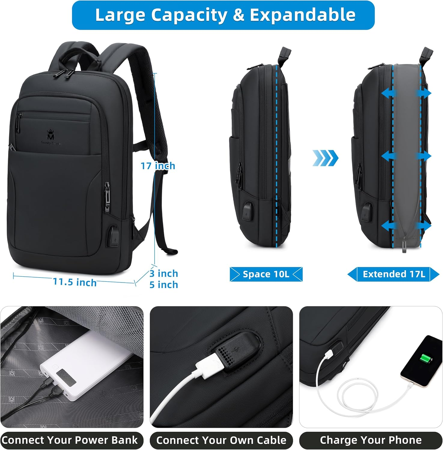 Caoroky Knight Backpack Laptop Men 15.6 Inch Slim Work Business Backpacks with USB Charging Port Mens Travel Bag Bookbag image number 7