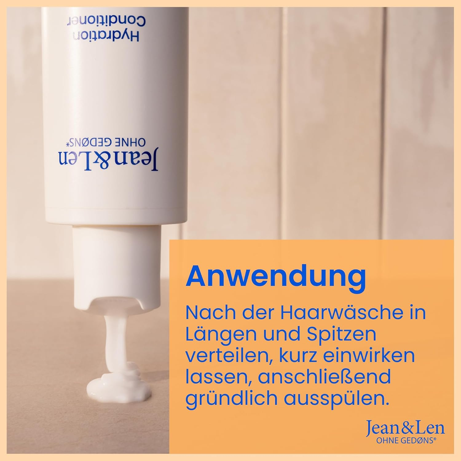 Jean & Len Conditioner Peach & Chia Seeds, for Dry Hair, Vegan Hair Care with Peach & Chia Seed Extract & Vegetable Glycerine, Silicone-Free & Paraben-Free, 300 Ml image number 4